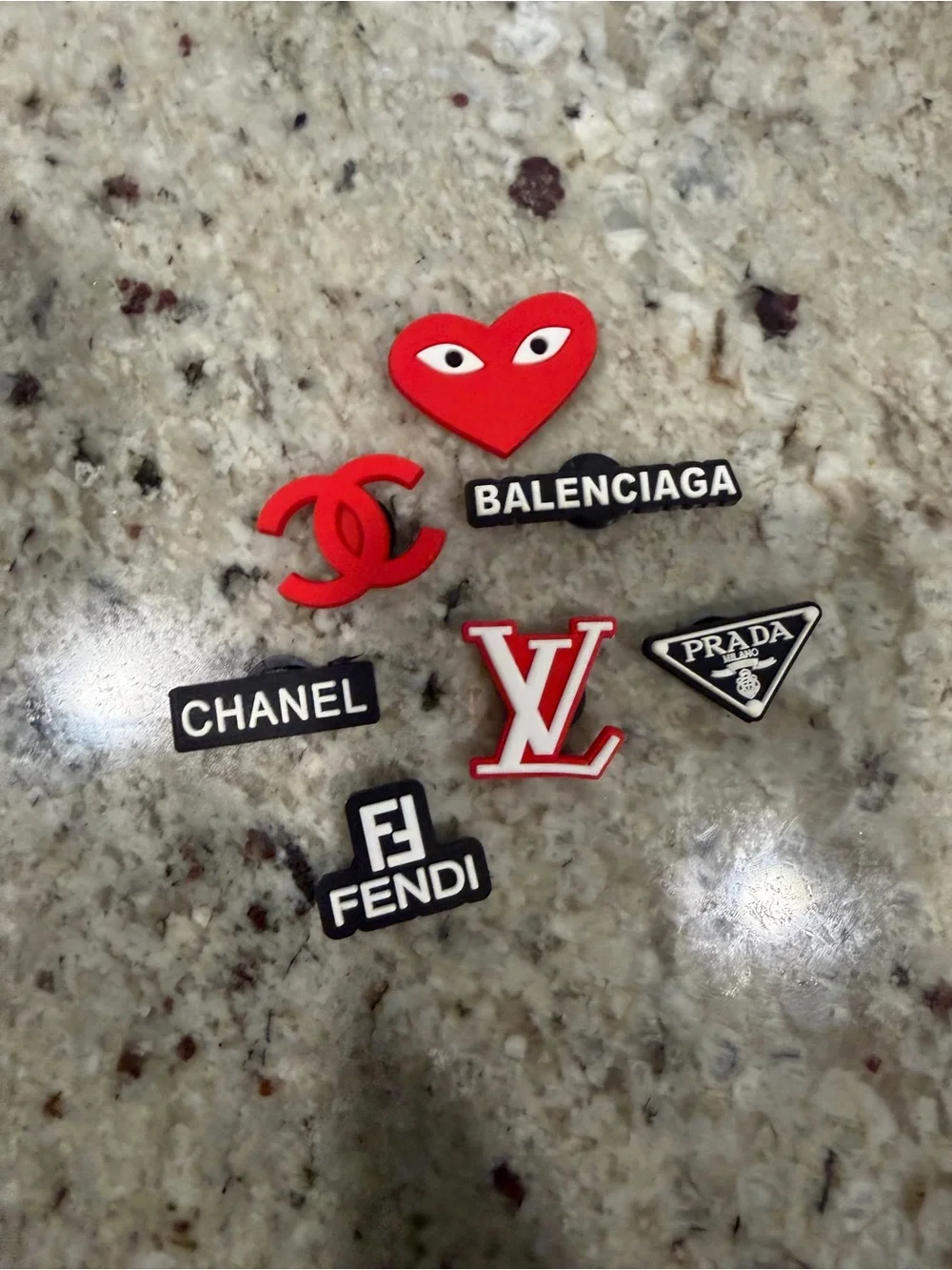 CROCS Red & Black Designer Logo Jibbitz Charms (7-Pack)